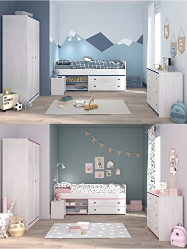 Jugendzimmer Smoozy 21 von Parisot 4 teilig Komplett Set in Kiefer Weiß mit Rosa ODER Blau