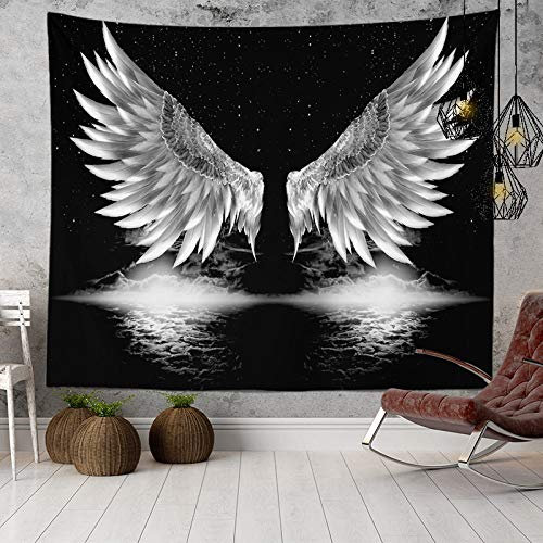Schwarz Weiß Wandteppich Wandbehang, Ästhetische Trippy Boho Psychedelische Lustige Hippie-Wandteppich Angel Wings Art Decor für Schlafzimmer Wohnzimmer College Wohnheim 250×150 cm (100×60 inch)