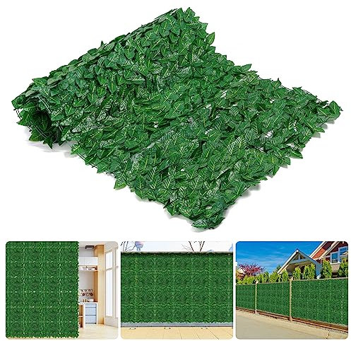 Evergreen Leaf Artificial Decorative Fence,1Mx4M(2 PCS 0.5x4M) Artificial Ivy Fence Screen, Privacy Fence Screening Roll Wall Landscaping, Artificial Hedges Panels for Outdoor Decor, Garden, Balcony