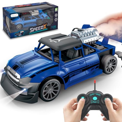 Pup Go Ferngesteuertes Auto Spielzeug mit Realistisch Schwanzspray und Licht für Kinder 3-12 Jahre, 1:20 RC Stunt Auto Robust Schnell Drift Aufladbar, Weihnachten Geschenke für Jungen Mädchen, Blau