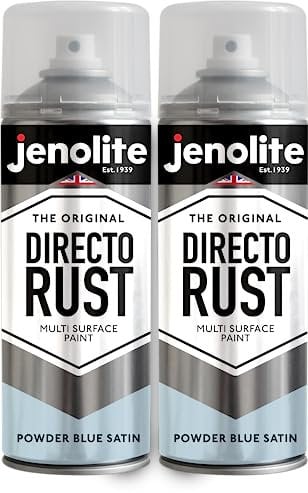 JENOLITE Directorust Spray Paint Satin Finish | Powder Blue | 2 x 400ml | Direct to Rust Spray Paint for Metal | All-in-One Multi Surface Paint for Metal, Wood, Plastic, Ceramic | RAL 240 80 10