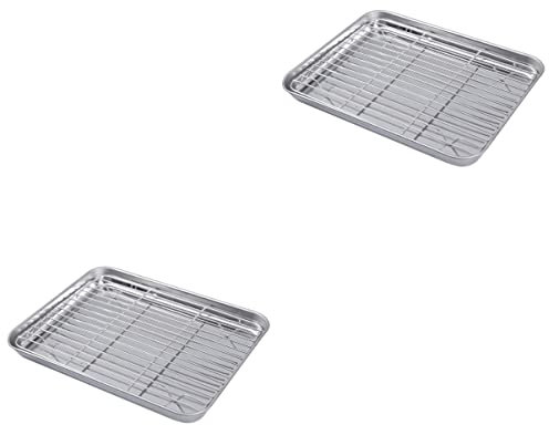 OQHAIR Juego de 4 Piezas de cm, microondas de Alambre para Horno con Chef para Hornear en casa, Medio Estante de Descanso, Plato Rectangular para Carne, asador, asador, una Parrilla XX. R