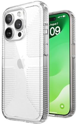 Speck Transparente Schutzhülle für iPhone 15 Pro, schlank, Fallschutz, griffig, Kratzfest, vergilbungsfrei, 15,5 cm (6,1 Zoll), GemShell Grip Clear