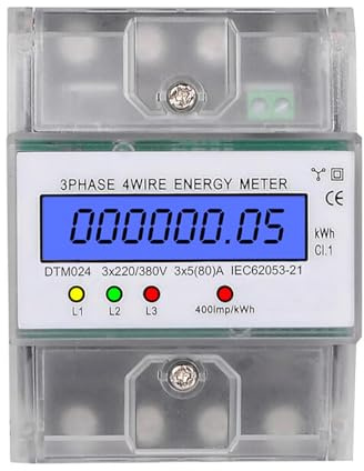 Alnicov Digitaler Stromzähler mit LCD-Display 3 x 230/400 V 5(100) A Zwischenzähler Wechselstromzähler für 35 mm DIN-Schiene Stromzähler 3 Phasen 4 Leiter