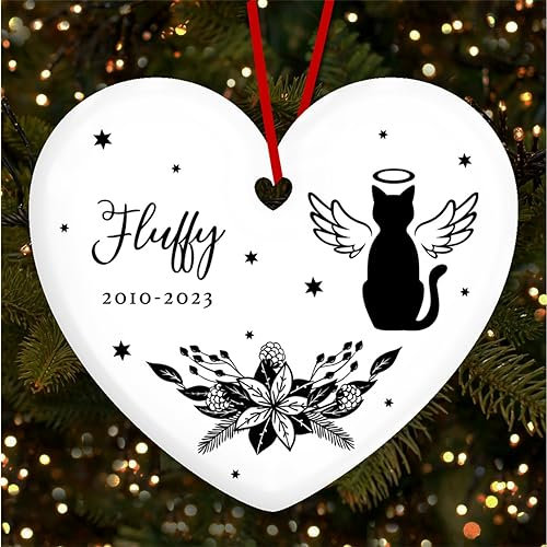 Fingerprint Designs Memorial Angel Cat Pet Loss Personalised Christmas Tree Ornament Decoration