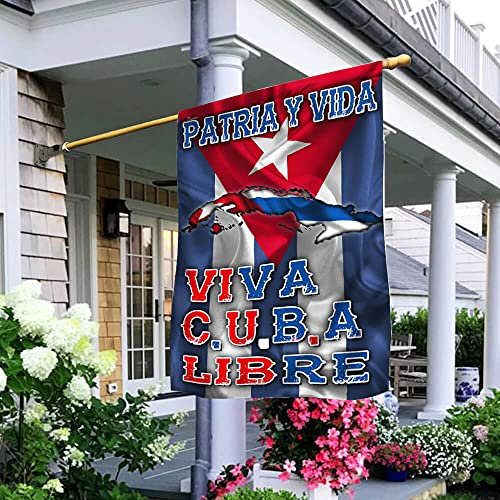 Bandera De Balcón Multicolor Bandera De Vacación Gracioso Banderas De Jardín Decorativa Para Navidad Patio Balcón Patria Y Vida Viva Cuba Bandera 30x45cm