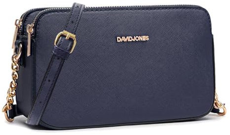 David Jones - Damen Kleine Umhängetasche - Frau Handytasche PU Leder - Ketten Handtasche Tasche mit 3 Fächern - Elegante Schultertasche Crossbody Bag Shopping Abend Party Trend - Blau