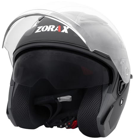 Zorax Nero Opaco XXXL (64-65cm) ZOR-608 Casco Jet Doppio Visiera Donna e Uomo Omologato ECE 2206