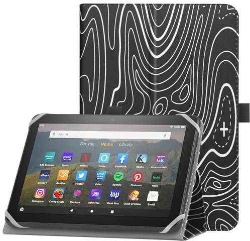 HoYiXi Custodia universale per 7-8 pollici tablet perFire HD 8/Fire HD 8 Plus 2020/2022 compatibile Samsung Lenovo Huawei con fissaggio regolabile Silicone Band e supporto-Montagna nero