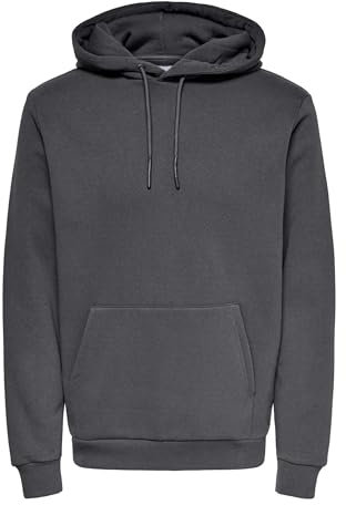 Herren O&S Weicher Kapuzen Pullover Basic Sweatshirt Hoodie Jumper Sweater ONSCERES, Farben:Grau, Größe Pullover:XXL