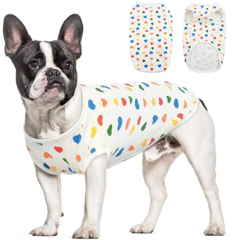 Hjumarayan Hundepullover Kleine Hunde, Hundeshirts für Kleine Hunde Dünner Chihuahua Pullover Weich Atmungsaktives Hunde Shirt für Terrier Französische Bulldogge (Buntes Herz XXL)