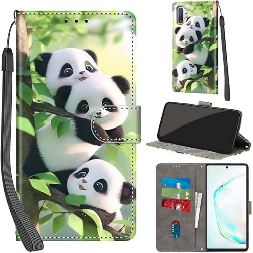 Case for Samsung Galaxy Note 10 Plus Case Premium PU Leather Flip Wallet Cover with Card Slots Kickstand Magnetic Book Cover Compatible with Samsung Note 10 Plus Cover - Panda