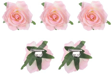 sourcing map 5 Pcs Rose Flower Hair Clips 4 Inch Flower Hair Pins Flower Brooch for Women Hair Accessories Light Pink