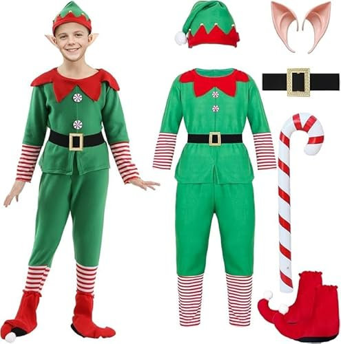Elfen Kostüm für Herren Weihnachtself, Weihnachtself Kostüm, Weihnachtselfen Kostüm für Jungen, Wichtel Kostüme für Weihnachten, für Kinder & Verkleidung für Partys, Karneval & Halloween, Grün (130)
