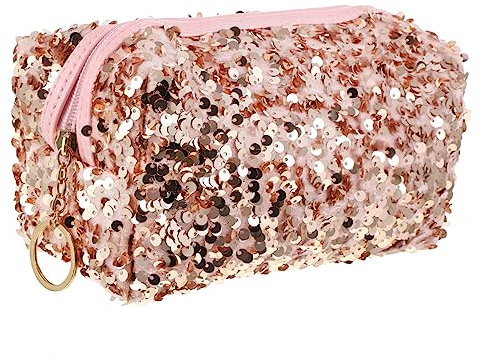 PAMINGONO 1stück Pailletten Kosmetiktasche Große Kapazität Tragbare Toilettentasche Für Damen Makeup Organizer Multifunktionale Aufbewahrungstasche Für Reisen Rosa