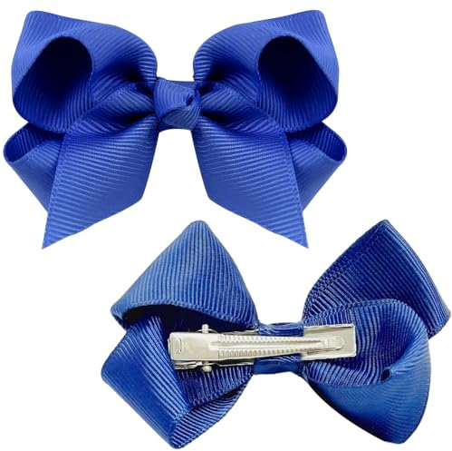 Haarschleifen-Haarspangen, 7,6 cm, Pferdeschwanz-Halter mit Entenschnabel-Clip für Kinder, Mädchen, Frauen, Blau, 2 Stück