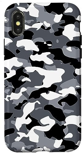 Hülle für iPhone X/XS Schwarz + Weiß + Grau Camouflage-Muster