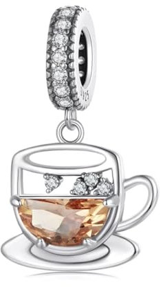 Coffee Cup Dangle Charm Genuine 925 Sterling Silver Compatible With Pandora Bracelet