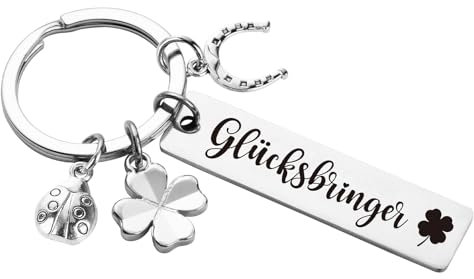 BOOMTOP Schlüsselanhänger Glücksbringer Geschenk Viel Glück Prüfung Abitur Geschenke Kleeblatt Hufeisen Anhänger Abschiedsgeschenke Kleine Geschenke für Kollegen Schüler Silvester Weihnachten