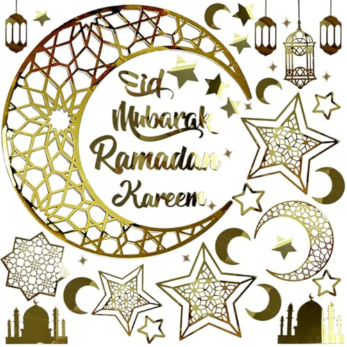 Ramadan Dekorationen für Haus, 3D DIY Eid Mubarak selbstklebende Aufkleber Kunst Dekor für Wand-Fenster, Ramadan Kareem Mond Stern Laternen Acryl Abziehbilder für islamische Muslim Al-Fitr