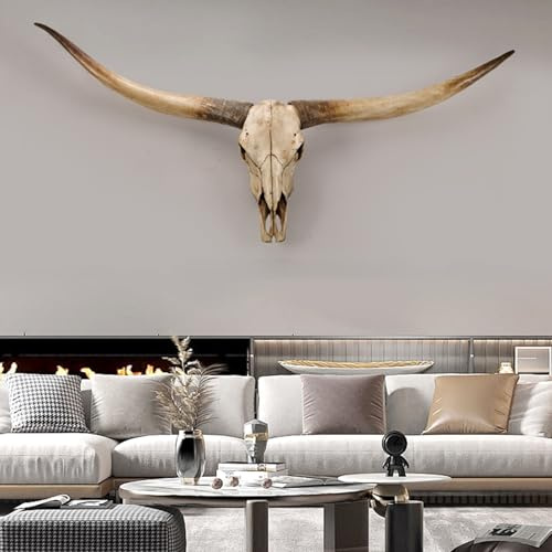70 Zoll - Wanddekoration mit langen Hörnern, Tierschädel, Longhorn-Schädel, Kuhschädel, echter Tierschädel, Wanddekoration mit Tierkopf, künstliche Taxidermie, mittelalterliche Dekorationen(Brown horn