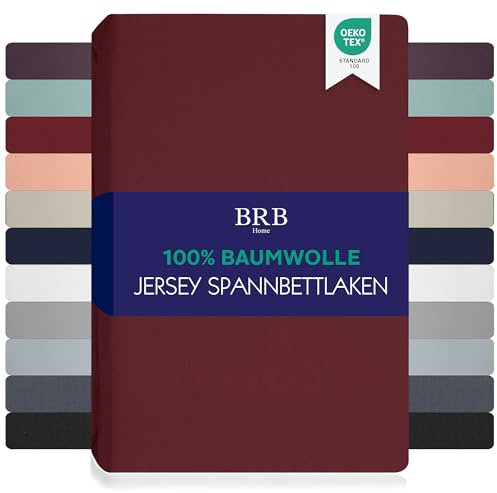 BRB Home Spannbettlaken 160x200cm - Spannbetttuch für Dicke Matratzen bis zu 27 cm 100% Baumwolle Oeko-TEX Zertifiziert Bettlaken Jersey Bettware Bettbezug für Boxspringbett (Bordeaux - 160x200)