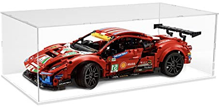 DuvinDD Acryl Vitrine für Lego Ferrari Daytona SP3 für Lego McLaren P1 für Porsche 911 – 60x30x20cm Transparente Staubschutzbox mit Weißer Sockel - Vitrine Schaukasten für Lego Technic Cars Serie