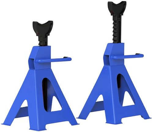 HOMCOM Cavalletto di sostegno da 3 tonnellate, 2 pezzi, con paletta di sicurezza, 13 livelli, altezza regolabile da 385 mm a 600 mm, supporto per cric auto, supporto per officina, garage, blu