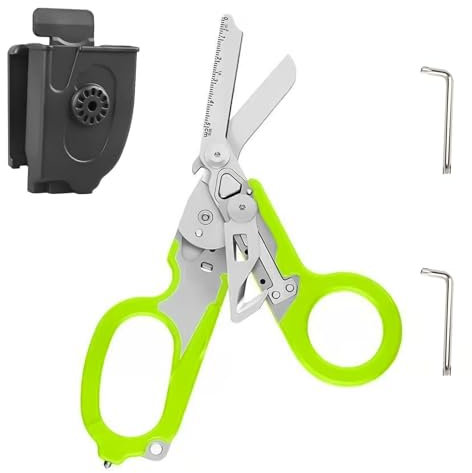 Raptor Response Notfallschere, Rettungsschere mit 6 Praktischen, Trauma Schere Multitool, Faltbare Scherenzange mit Holster, Taktische Klappzang für Outdoor Camping Rettung Werkzeuge (Grün)