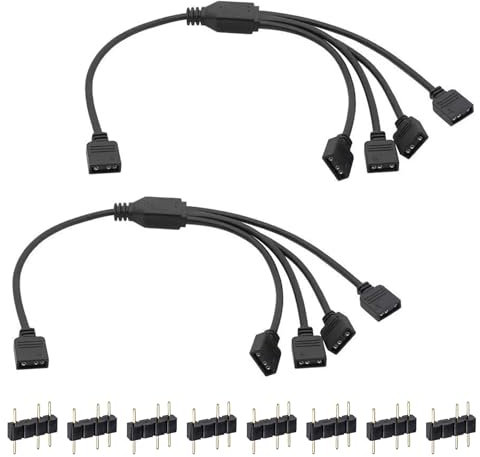 2 Pezzi Splitter ARGB 5V 3Pin 1 a 4, Cavo Connettore per Strisce LED RGB e Ventole, 30 cm con Connettori Maschi Indirizzabili, Estendi e Collega Dispositivi ARGB a Scheda Madre con Intestazione 3 Pin