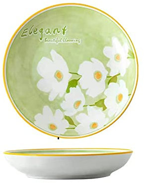 KWMAEEUID Piatto Piano Piatti Piani in Ceramica con Design a Fiori Bianchi da 8 Pollici - Set di 2 Piatti Piani Verdi e Bianchi