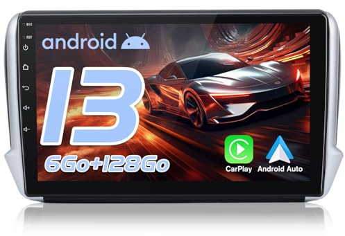 AWESAFE Autoradio 6Go+128Go 8Cœurs pour Peugeot 208 2008 (2012-2018), 4G LTE, Écran Tactile 10,1”, Android 13 CarPlay sans Fil & Android Auto, GPS WiFi Bluetooth FM RDS DSP, Commandes au Volant