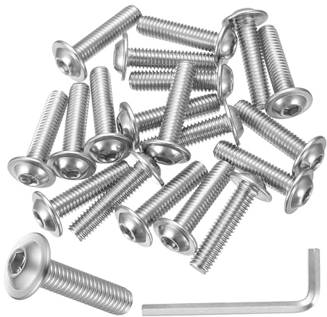 30 Pz Bulloni M6, Set di Viti M6 x 25 mm, Viti a Testa Bombata Flangiate, Bulloni a Testa Piatta con Esagono Incassato in Acciaio Inossidabile per Mobili con Chiave Esagonale