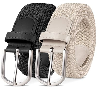 YOUCHAN 2er-Pack Elastischer Gürtel Herren Damen Stretchgürtel Flechtgürtel | Geflochtener Stoffgürtel ohne feste Löcher, stufenlos verstellbar, bequem und ideal für Jeans und Alltag, 3,3 cm breit