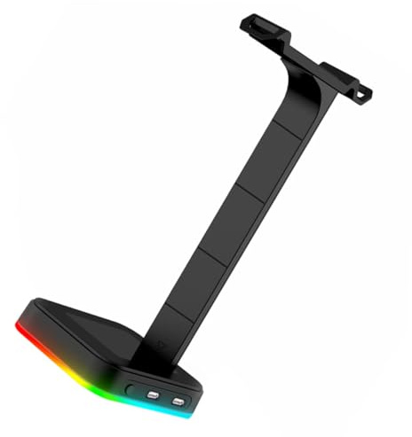LRXIYODE Rgb Lighting Headphone Rack with Dual USB Charging Ports and Input Desktop Earphone Stand for Gaming Headsets Practical Tabletop Organizer for Keyboard and Mouse Data Transfer