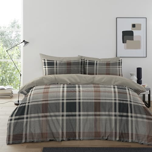 GC GAVENO CAVAILIA Denim Check Pattern Double Duvet Cover Set with Matching Pillowcases - Modern Easy Care Reversible Comforter Bedding Set - Super Soft Breathable Polyester Long-Lasting Bed Linen