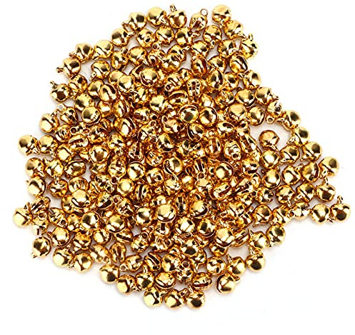 KooingTech 300 Stück Glöckchen Zum Basteln, 6mm Jingle Bells Gold | Kleine Glöckchen, Glocken mit Loch, für Kunsthandwerk, Schmuck, Festival