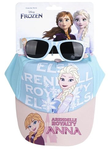 The Geeky Pop Die Eiskönigin Mädchen Set – Baseball Cap + Sonnenbrille – Elsa & Anna – Einheitsgröße 5–12 Jahre – UV-Schutz – Hellblau/Rosa