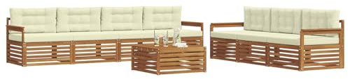 vidaXL Outdoor-Sofagarnitur mit Kissen 8 pcs Natur und Creme, Gartenlounge, modernes Outdoor-Sofa-Set, langlebige Terrassenmöbel, Bequeme Sitzmöglichkeiten