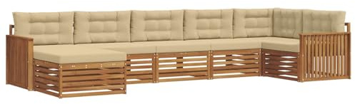 vidaXL Sofagarnituren 7 pcs Natur und Beige Massivholz Akazie, Gartenlounge, langlebiges Ecksofa, Sitzmöbel für außen, Terrasse, Moderne Möbel, Bequeme Gartenmöbel