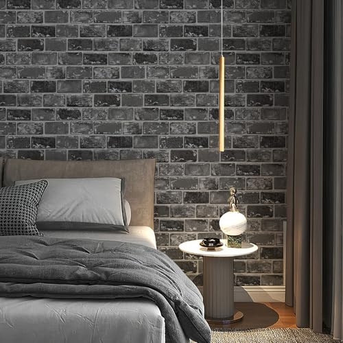 Simabsie Selbstklebende Tapete Steinoptik Grau 44x1000cm - wasserdichte PVC Wandfolie mit Backsteinoptik, abnehmbar für Küche Wohnzimmer Schlafzimmer