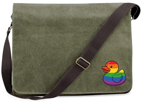 Huuraa Umhängetasche Quietscheente LGBTQ Pride Comic Gummiente 14 Liter Military Green Canvas Laptoptasche Geschenkidee