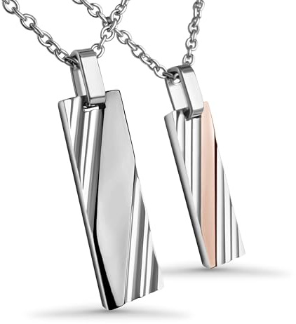 Hanessa Personalisierte Kette mit Gravur Edelstahl 50 cm mit Anhänger Rechteck geriffelt in silber schwarz gold - Personalisierte Halskette für Frauen Männer - Personalisierter Schmuck Damen Herren