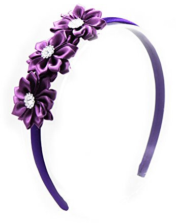 PrettyBoutique Triple Satin Flowers Girls Alice Headband Hair Band (Dark Purple)