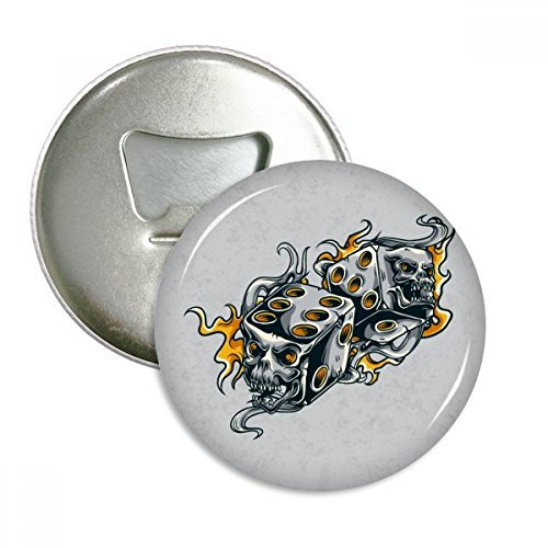 DIYthinker Kühler Schädel Dice Effekte Illustration Runde Flaschenöffner Kühlschrankmagnet-Abzeichen-Knopf-3pcs Geschenk Silber