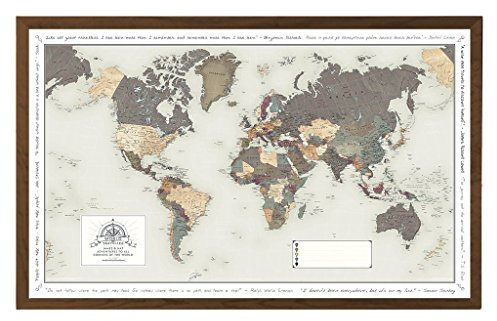 Personalised Pin Board World Map - Made Of Cork With Frame 105 X 67cm - Memo Board Made Of Cork With 100 Pins - Huge World Map Poster With Pinboard, World Map Wall Decoration