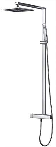 BERNSTEIN - Colonne de Douche Thermostatique Réglable Laiton Chrome 113x50cm Anticalcaire Fonction Pluie + Mitigeur + Pommeau - Design - NT6705C