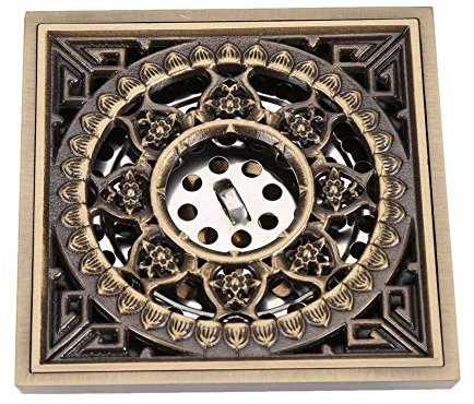 10 x 10 cm Antique Shower Drain Solid Brass Gold Floor Drain Strainer Bathroom Waste Drain for Bathroom Kitchen Balcony