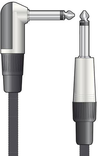 Citronic | Classic Retro Braided Guitar Lead | Anti-Tangle Nylon Cover, Right-Angled & Straight Connectors | 6.3mm Mono Jack Plugs | Black 3 Metre
