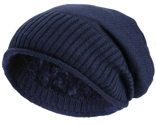 Hatstar Warme gefütterte Feinstrick Damen Beanie Mütze | Herren Wintermütze | mit sehr weichem Fleece Innenfutter | Unisex weich & warm (dunkelblau)